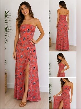 Banana Republic Coral Strapless Floral Maxi Dress